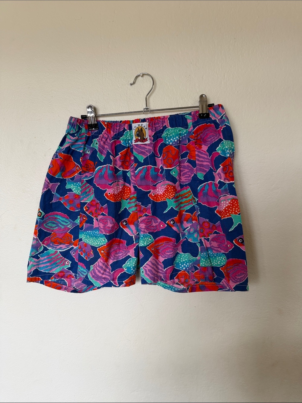 Colorful Fish Print Elastic Waist Shorts Boxer Style Size Small